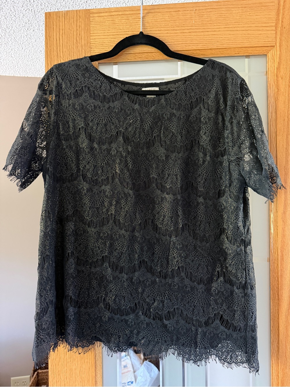 J. Crew Black Lace Short-Sleeve Blouse